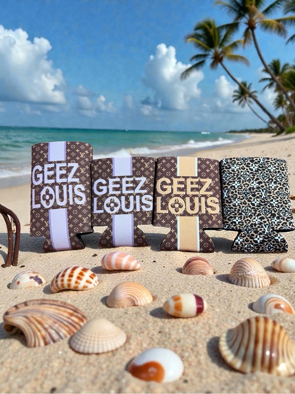 Boutique "Geez Louis" Parody Can Cooler Koozies 🏝️